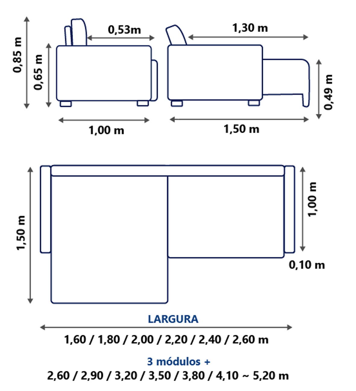 Sofá sem Caixa (sofá cama) Medidas Dream