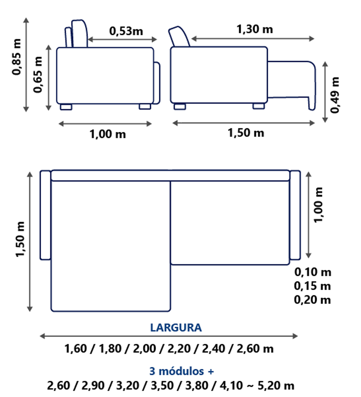 Sofá sem Caixa (sofá cama)Medidas Family