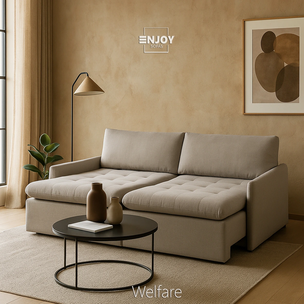 Sofá Sem Caixa (sofá cama) modelo Welfare.
Medidas de 1,80 m até 2,60 m com 2 módulos.
2,60 m até 5,20 m com 3 ou mais módulos.
Profundidade: 1,00 m (fechado) / 1,50 m aberto
Mais de 50 cores e tecidos diferentes.
Espuma HS, Pistão Blindado, Madeira Maciça.
Pillow Top Assento Confortável .
Acabamento e Qualidade impecável.